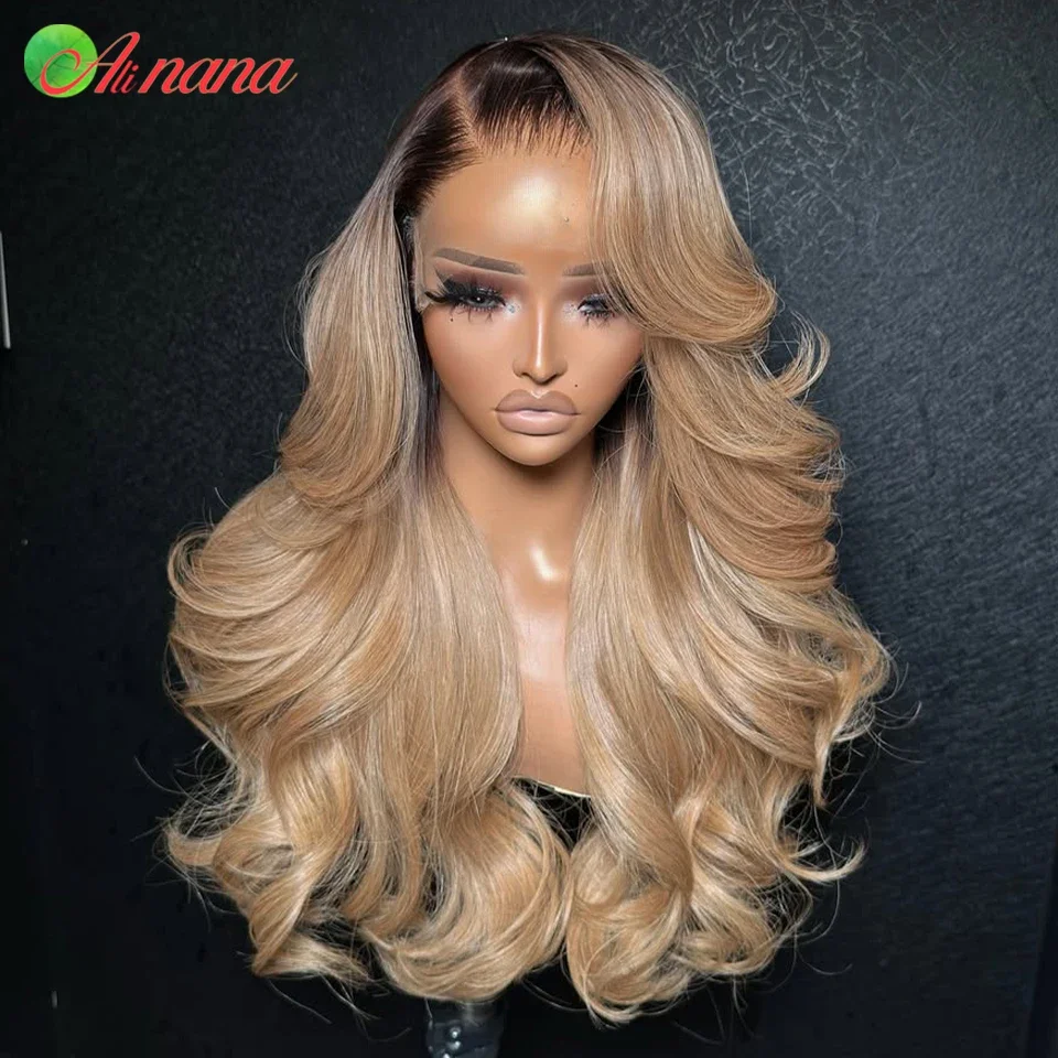 HD 13x4 Lace Frontal Wig Body Wave Ombre Blonde Brown Colored PrePlucked Highlight5x7 Lace Closure Wig Human Hair Wig For Women 4
