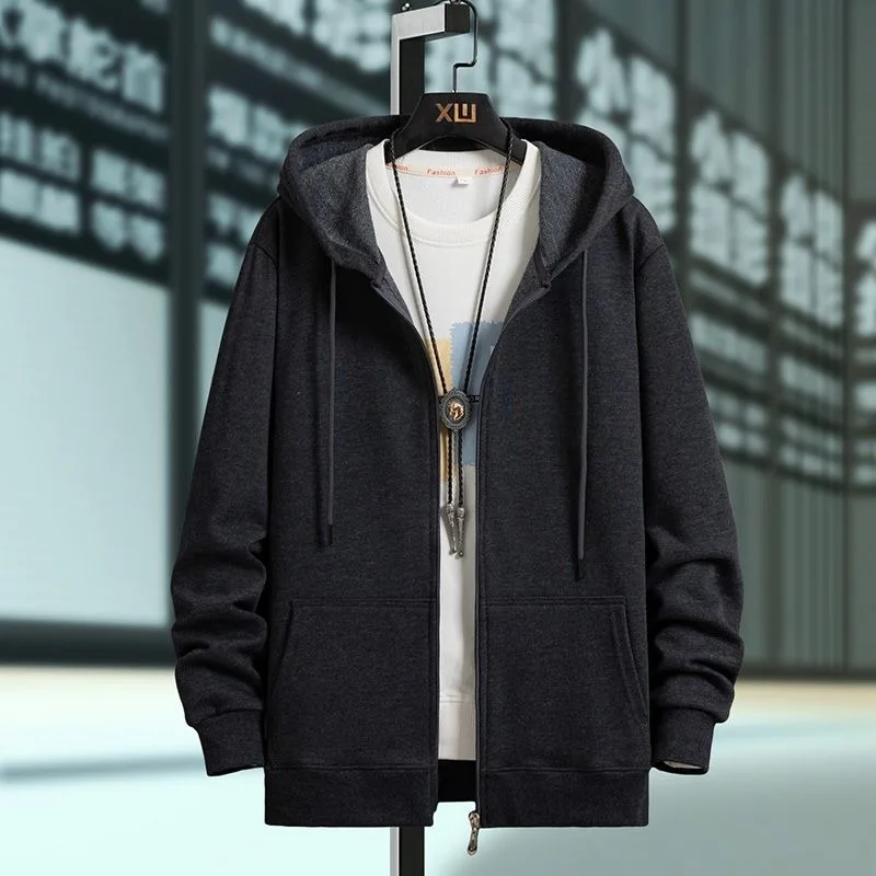 2023 New Cotton Autumn Winter Fertilizer Plus Size Zipper Sweater Cardigan Loose Men Hoodie Coat