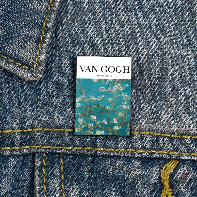 Fashion Van Gogh Almond Blossom Printed Funny Vintage Spille Shirt Risvolto Insegnante Bag Cute Badge Cartoon Pins For Lover Girl