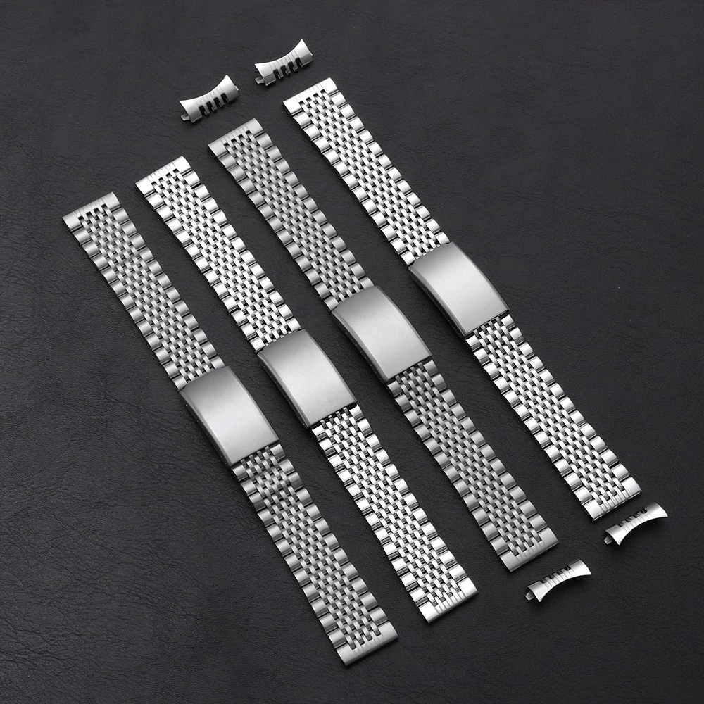 Stainless Steel Men's Replacement Watch Band - Curved/Flat End, Polished/Matte Finish