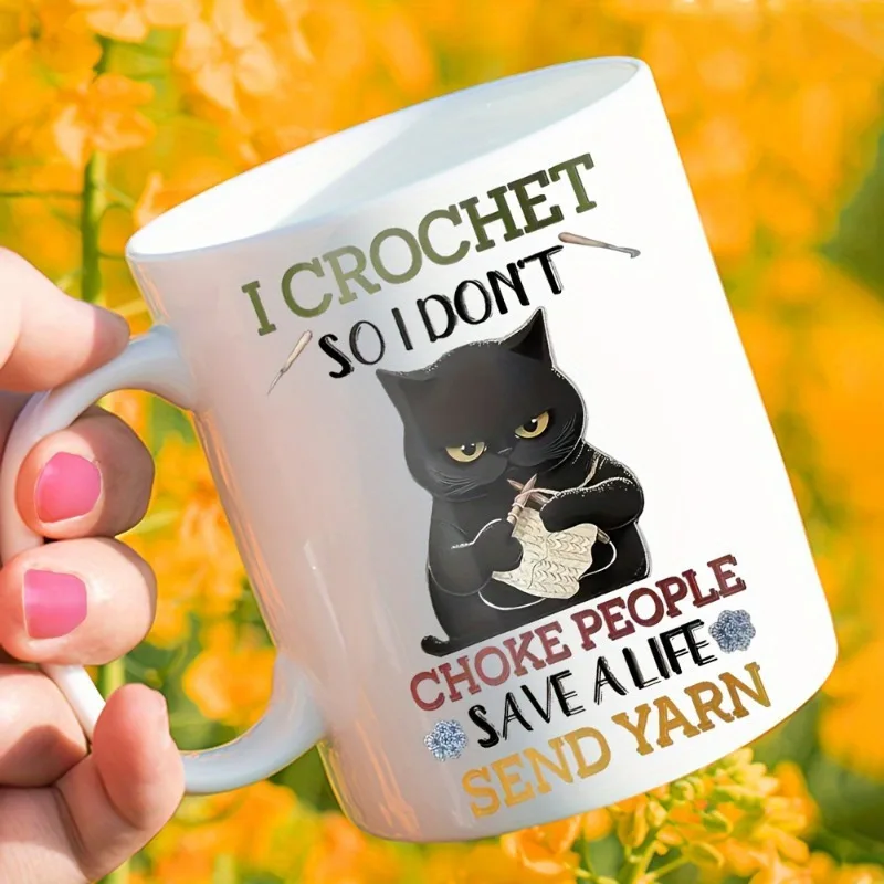 Lustige Schwarze Katze Keramiktasse Für Häkel- Und Kaffeefans_voghion.com