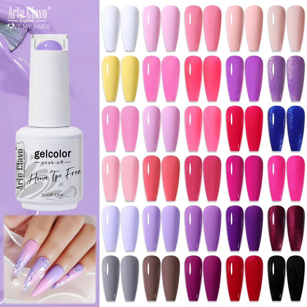 Arte Clavo Pink Purple Series Gel Nail Polish Semi Permanent Solid Nail Gel Varnish Soak Off UV Gel For Base Top Coat Nails 15ML