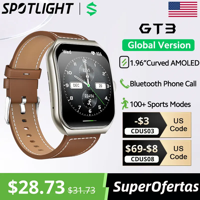 [World Premiere] Blackshark GT3 Smartwatch Global Version Curved Screen 1.96\'\' Amoled Support Bluetooth Call IP68 Waterproof