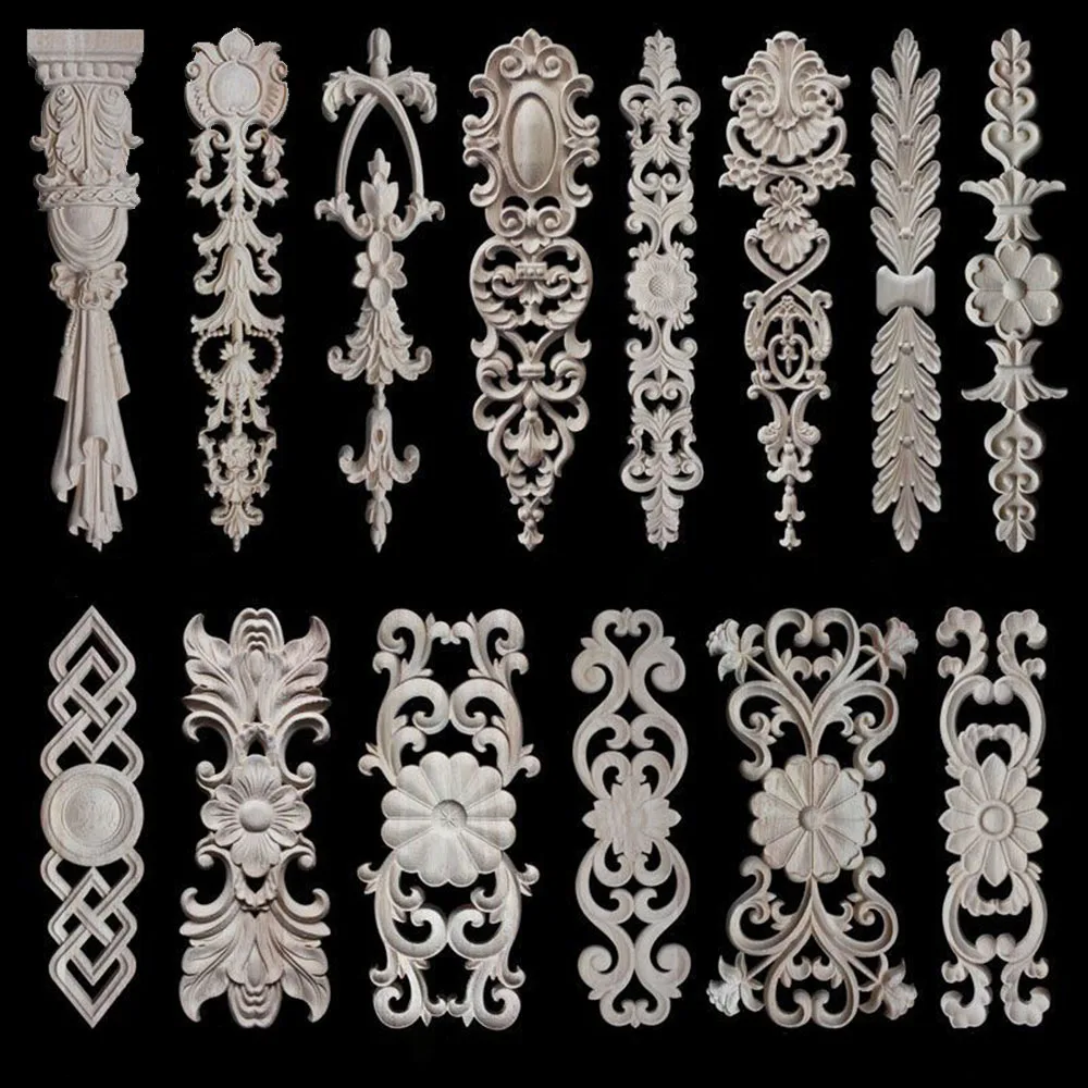 Wood carved appliques corners onlay decals for furniture flower decor Room decorations accessories Unpainted wood decal corner