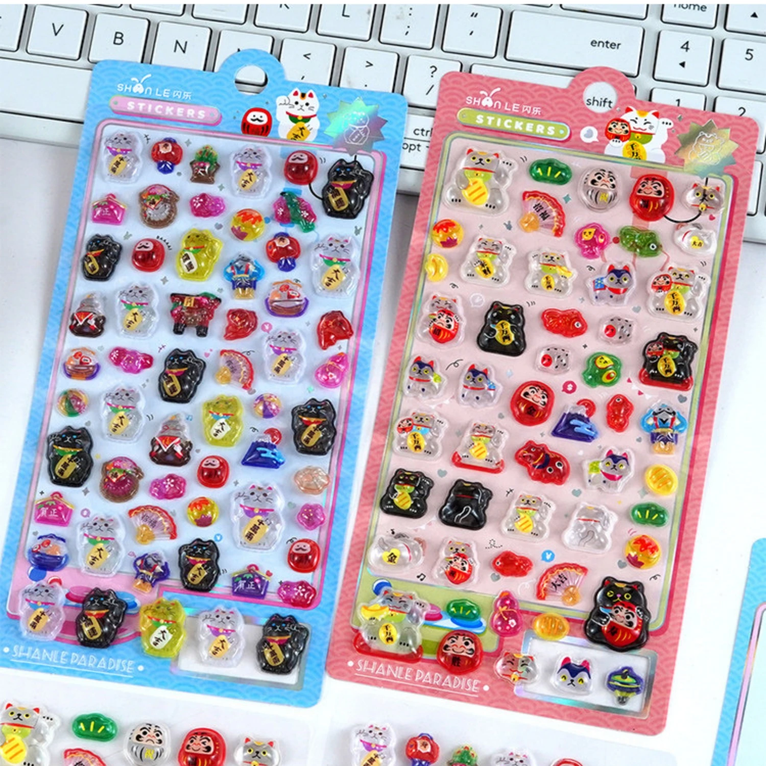 2 pcs Japanese Style Lucky Cat Drop 3D Relief Stickers Scrapbooking Diy Journal Stationery Sticker Deco School Supplies Gift