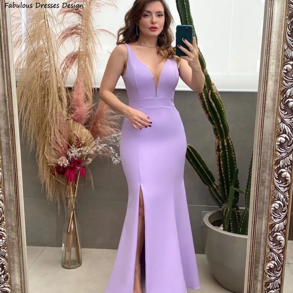 Vestidos de dama de honor de sirena larga lavanda con abertura en V sin  espalda para mujer, vestido de invitados de boda, vestido de fiesta de  graduación con tirantes finos - AliExpress, image size:981x981