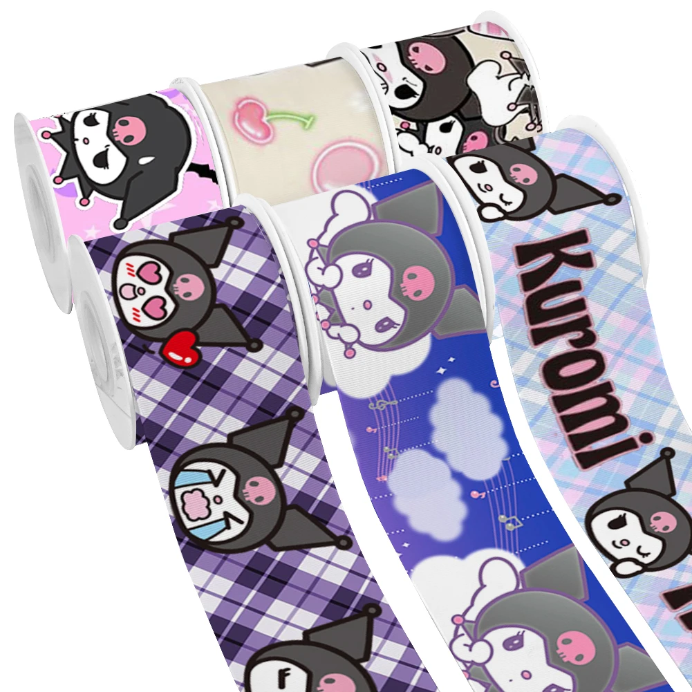 

Японская черная корсажная атласная лента Sanrio Kuromi с мультяшным принтом для упаковки подарков бант для волос 50 ярдов