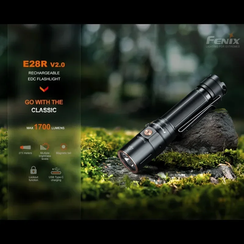 Fenix ޴ EDC , USB C Ÿ , 18650 3400mAh ͸, E28R V2.0, 1700 