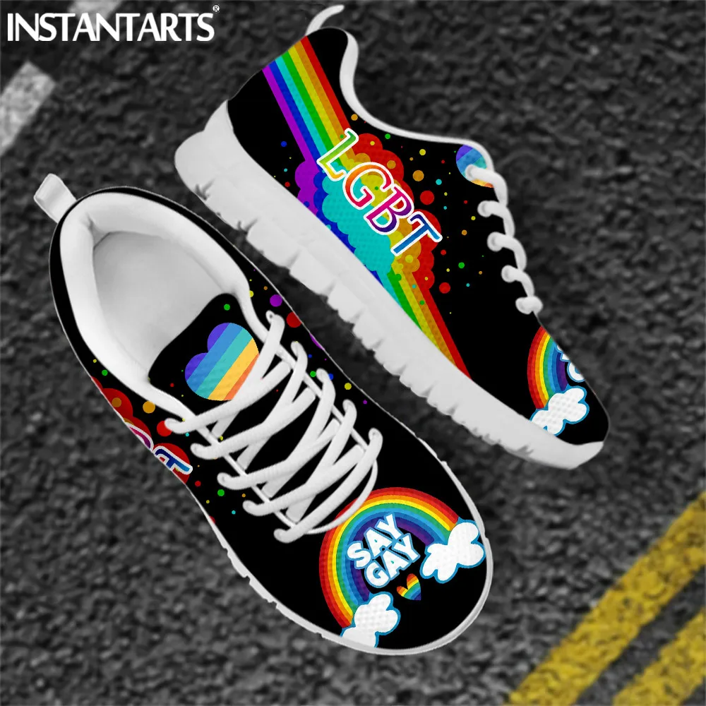 

INSTANTARTS LGBT Pride Friend Print Women Men Lace Up Sneaker Rainbow Flag Love Is Love Design Flats Shoes for Ladies Zapatillas