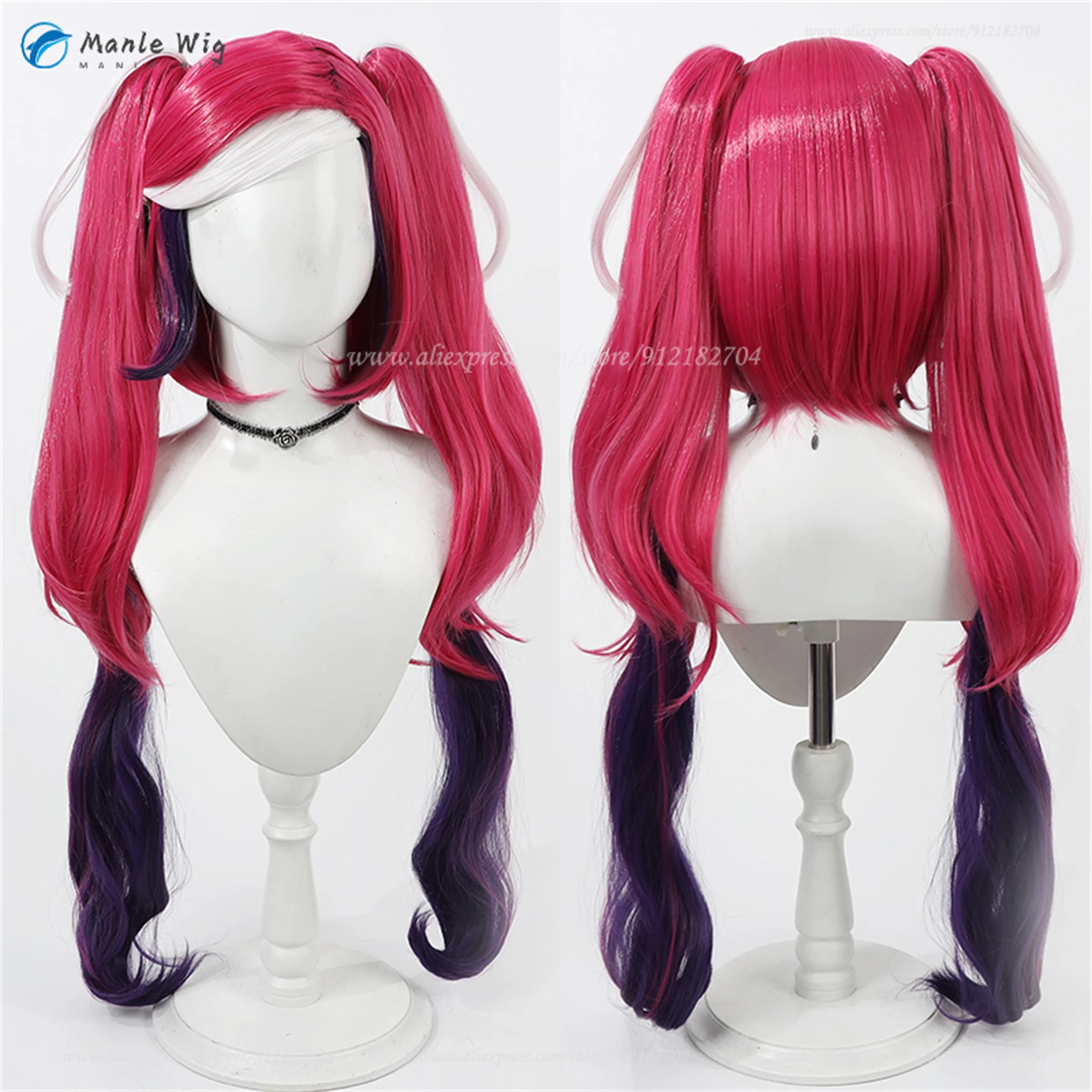 Velvette Cosplay Perücke 80cm Ponytail Clip Lila Rot Weiß Mix Hitzebeständig Synthetik Anime + Wig Cap 1
