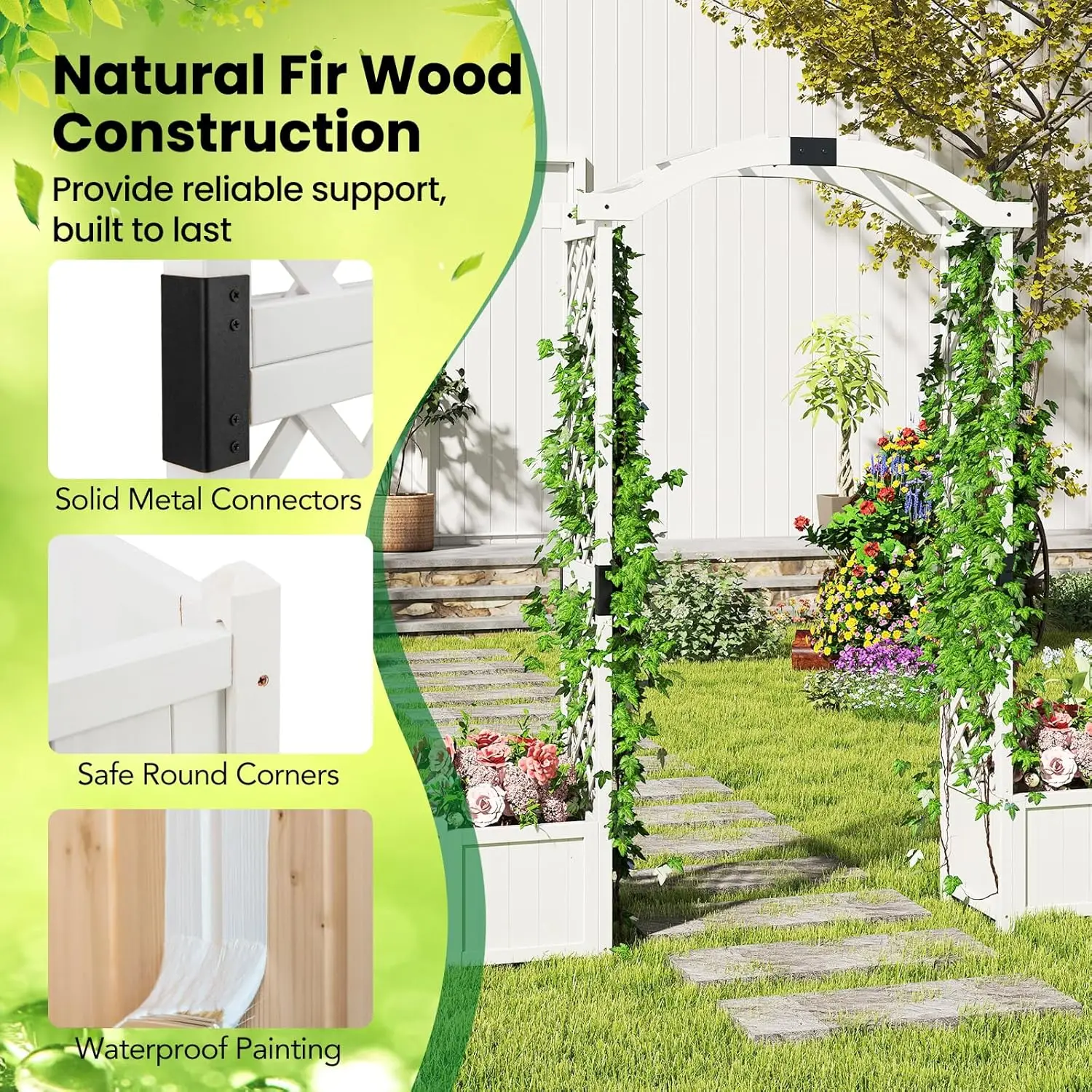 Garden Arbor with Planter Boxes, Outdoor Wedding Arch with Trellis for Climbing Plants Vine Vegetables Herbs, Wooden Arbor