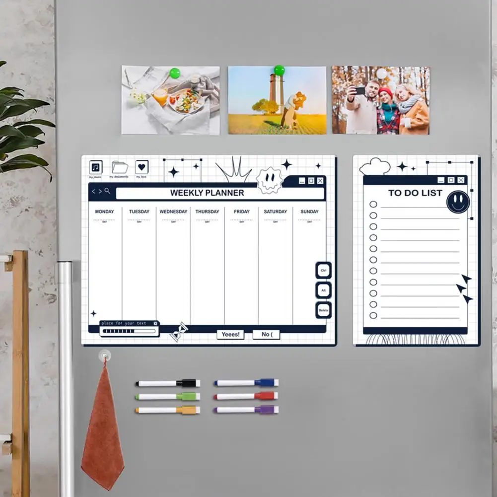 Fridge Calendar Whiteboard Efficient Weekly Planning Scratch-proof Magnetic Fridge Calendar Kit with Pens Organize Schedule Stay