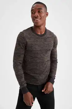 Defacto Man Tricot dziergany sweter 2021 jesienno-zimowa Slim Fit wycięcie pod szyją z długim rękawem z dzianiny Sweater-U6921AZ21AU tanie i dobre opinie BANQUET TR (pochodzenie) AUTUMN Pełne Akrylowe 3D styl