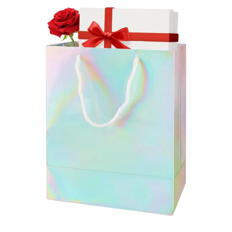 

Handled Party Favor Bags Holographic Paper Party Favor Fashionable Bags for Weddings Handled Bag With Glossy Finish For Snacks