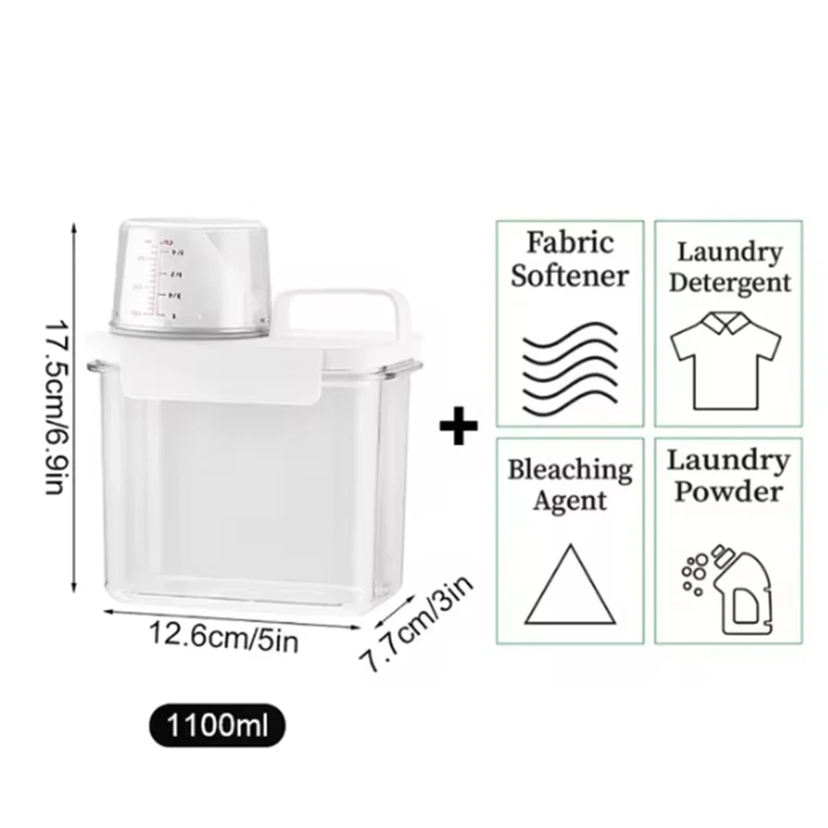 Airtight Laundry Detergent Powder Storage Jar with Labels - 2300ml Capacity