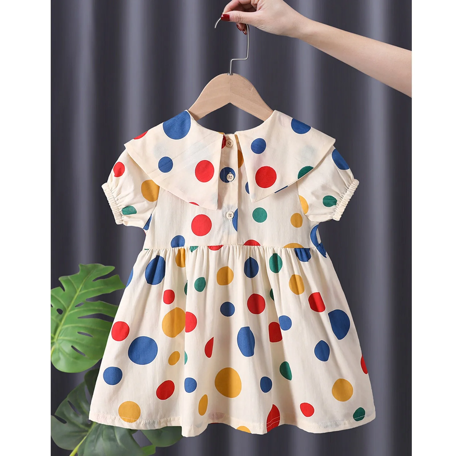 

1-6years Toddler Girls Dress Summer Polka Dot Prints Cute Children Casual Short Sleeve Big Turn Down Collar Vestidos Girls Dress