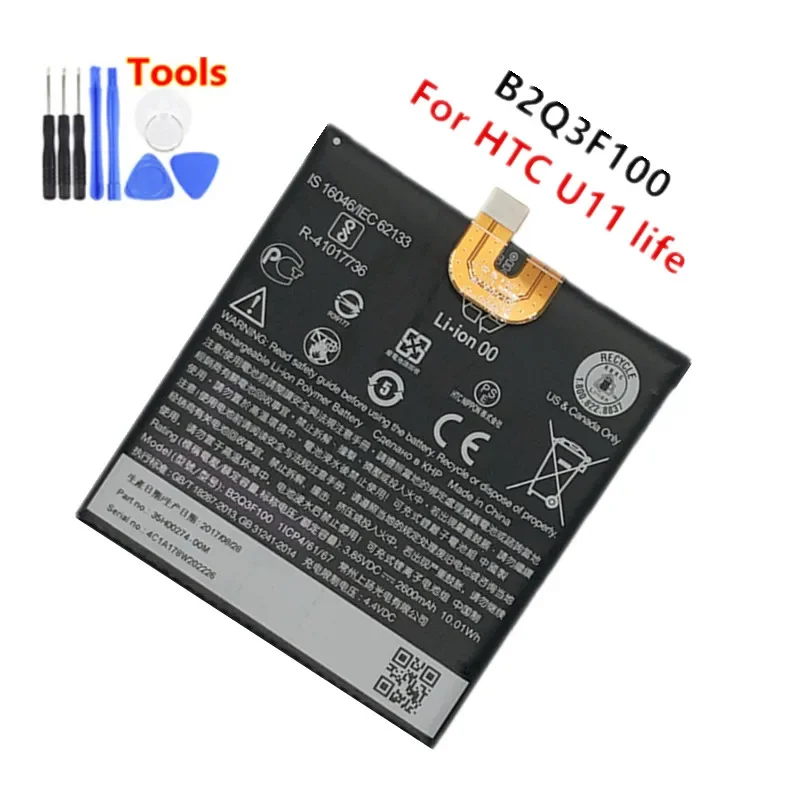 

original Battery 2600mAh B2Q3F100 For HTC HTC U11 life batteries + Free Tools