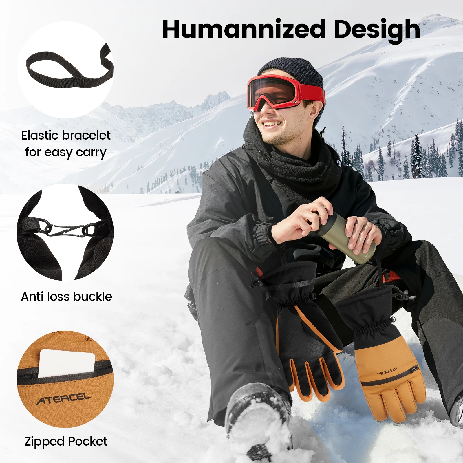 Waterproof Touchscreen Ski Gloves, Snowboard Gloves for Men and Women 5