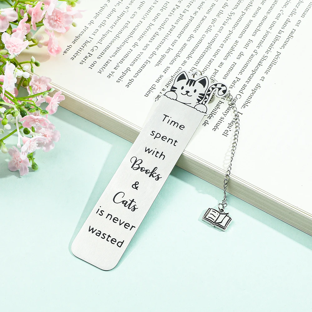 1Pcs Cute Cat Book Mark Stainless Steel Bookmarks