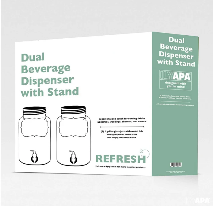 Outdoor glass beverage maker 2 packs, hanging chalkboard and stainless steel faucet, for lemonade, tea, cold water 6