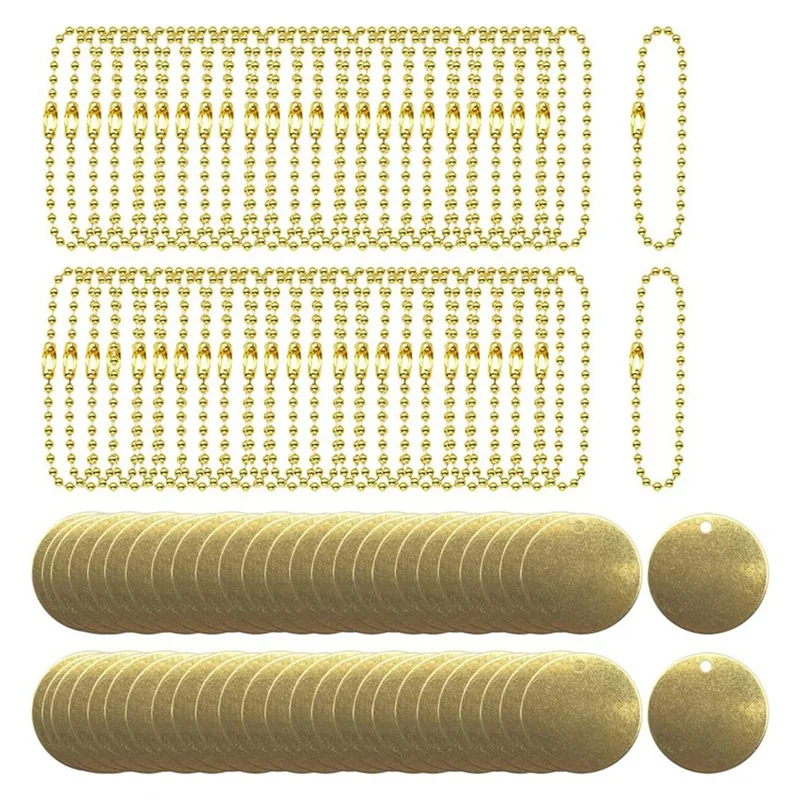 

50Pcs 1Inch Brass Valve Tags Stamping Blank with Hole 2.4mm Ball Chains for Pipe Valves,Equipment,Tool Keys Labeling