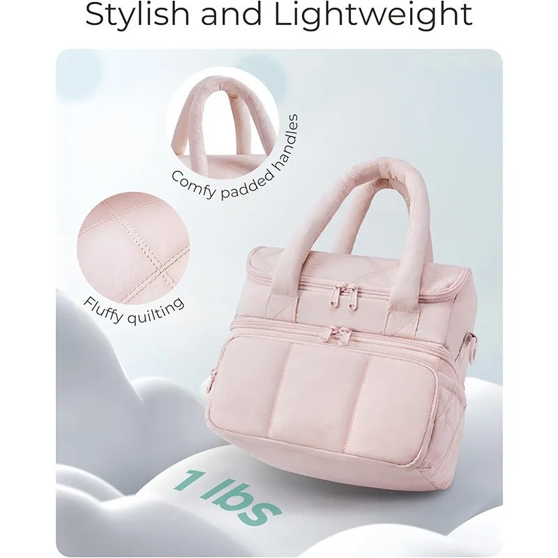 2026 New High Quality Double Deck Cooler Lunch Bag Leakproof Insulated Lunch Box Reusable Durable Puffer Tote for Work School