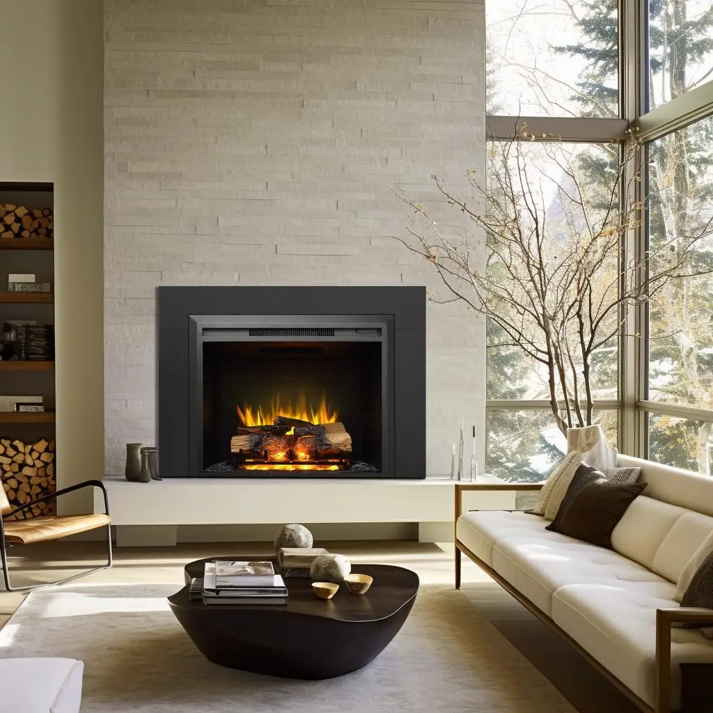 Carl 28 Inches with Trim Kit Electric Fireplace Insert Fireplace Heater 750/1500W Fire Crackling Sound Remote Control Black 2