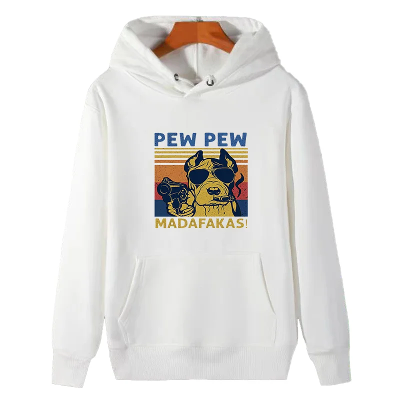 

Pew Pew Madafakas Smoking & Shooting Dog Bulldog Labrador winter thick sweater hoodie cotton fleece hoodie Men's sportswear