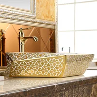 Modern Gold Electroplating อ่างล้างหน้าทองสีตาราง Art อ่างล้างหน้า Lavabo ชามหรูหราห้องน้ําอ่างล้างจาน 5
