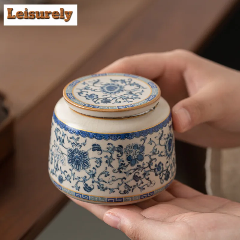 200ml Retro Ru Kiln Blue and White Porcelain Tea Box Organizer Boutique Storage Tank Containers Tea Caddy Teaset Supplies Craft