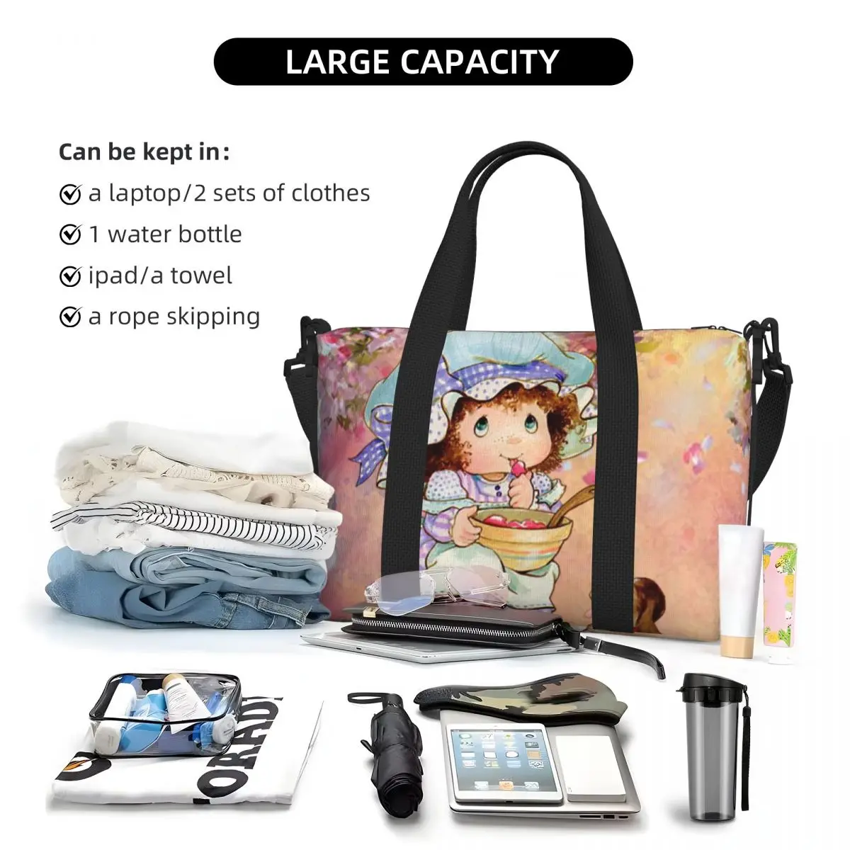 Large Cute Sarah Kay Tote Bag Women Cartoon Shoulder Shopping Beach Gym Travel Bag