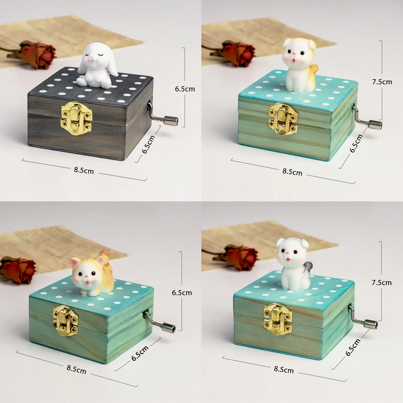 Music Box Hand Cranked Animal Statue Vintage Exquisite Engraved Wood Music Box for Girlfriend