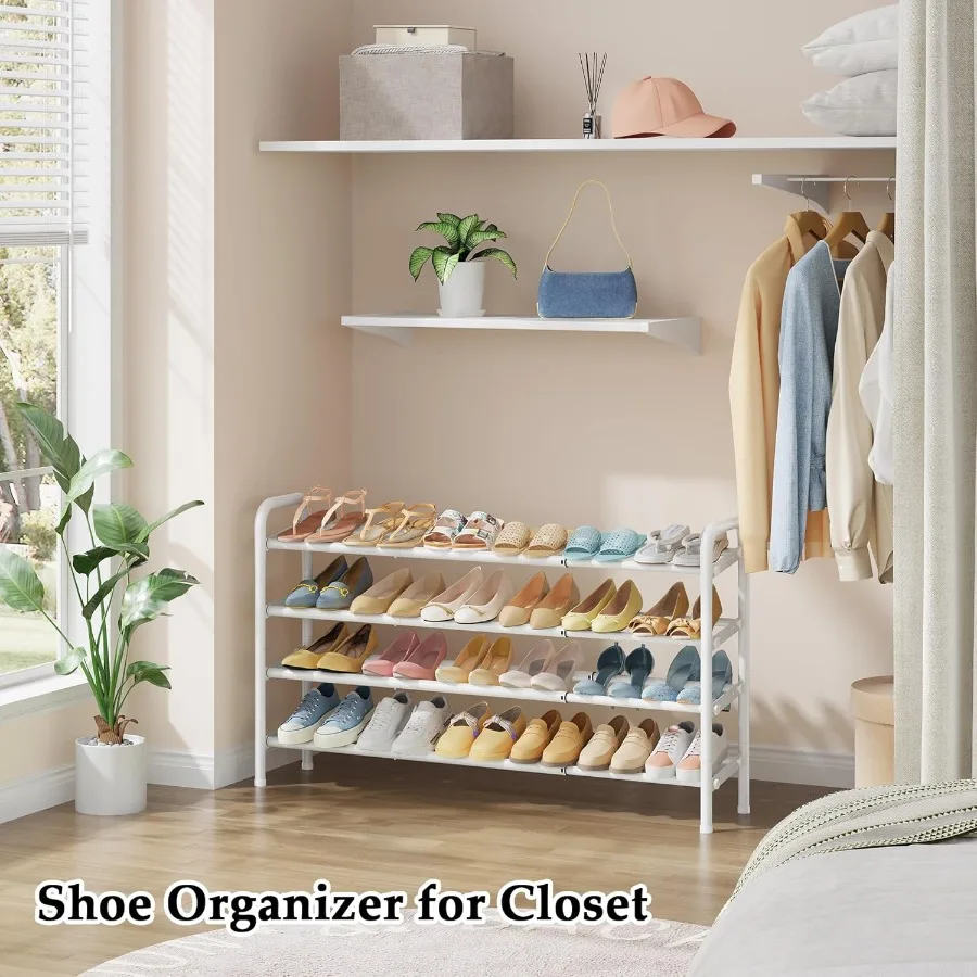 Shoe Rack for Closet4 Tier Shoe Organizer 28 Metal Shelf Can Expandable to 42 for Bedroom Entryway Living Room Garage Adjustabl