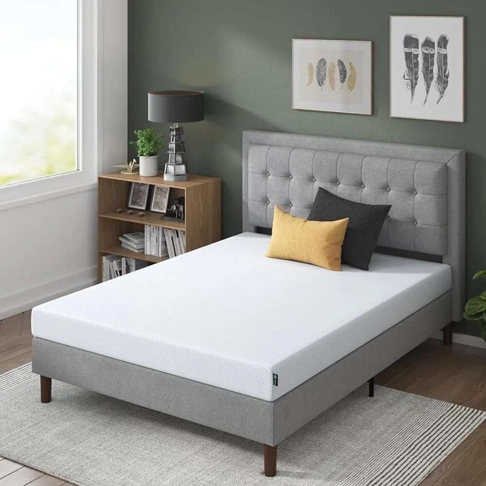 

6 Inch Green Tea Cooling Gel Memory Foam Mattress, Fiberglass Free, Cooling Gel Foam, Bed-in-a-Box, King, White, Medium Plush