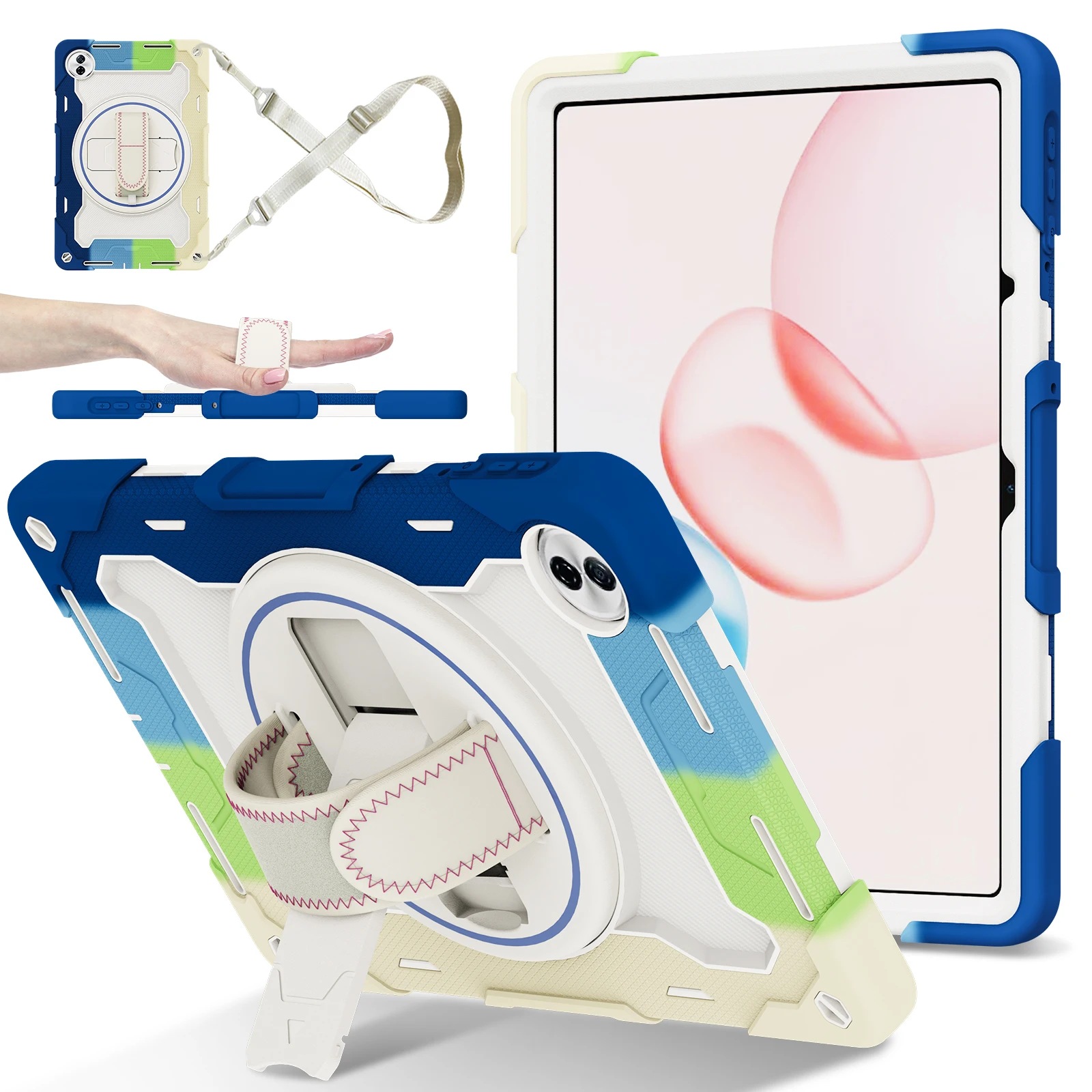 Durable Armor Stand Tablet Case with 360° Rotatable Hand Strap and Multi-Layer Shockproof Protection