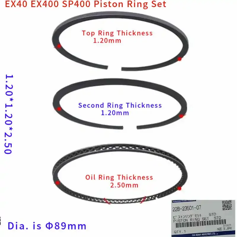 

Кольцо поршневое EX40 89 мм STD 22B-23501-07 для ROBIN EX40D EX400 RGX7800 WACKER WK40 VM40 KASEI SP400 14HP 404CC