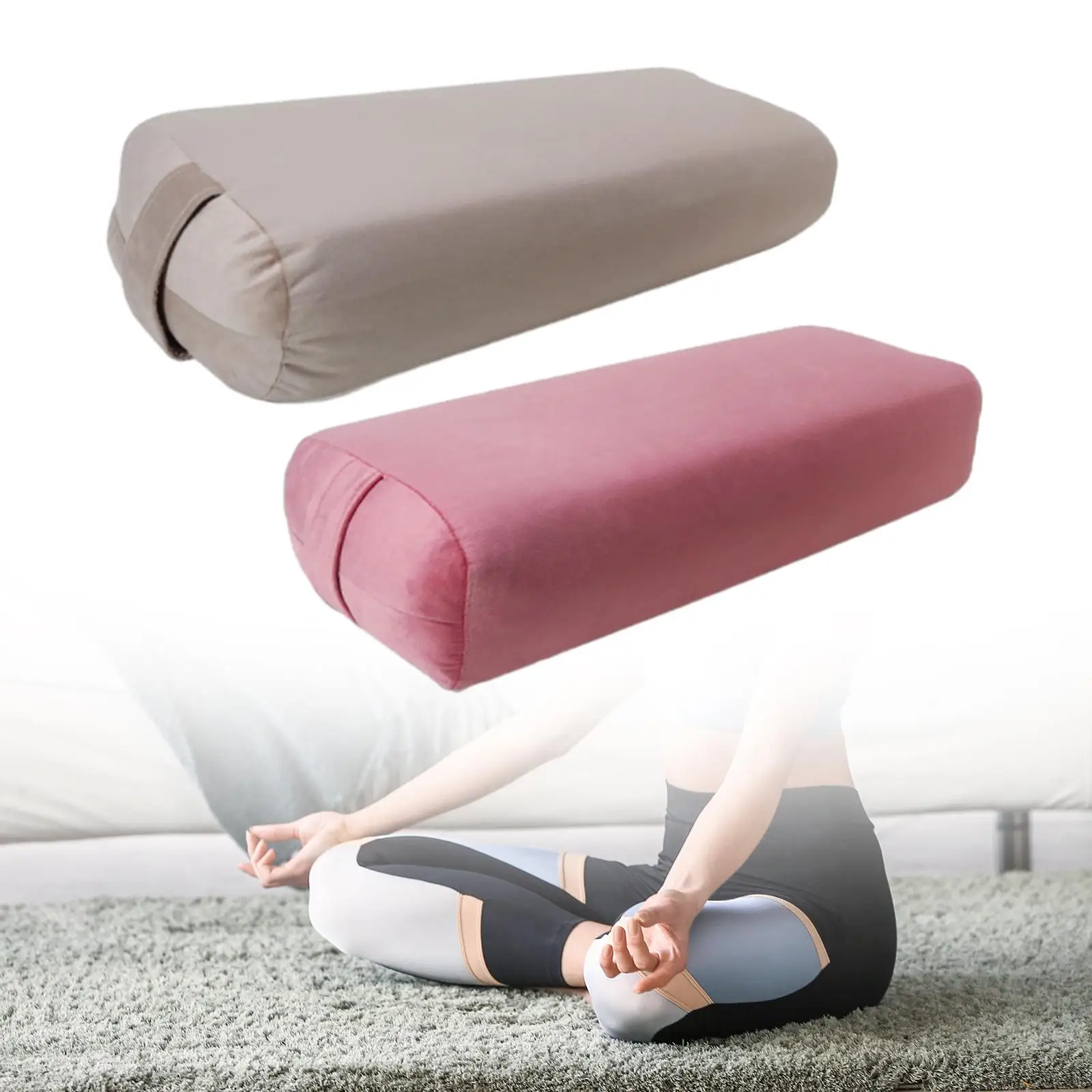 Yoga Bolster Rectangular High Elastic Velvet Pillowcase Removable Cover Lumbar Pillow Yoga Aid Cushion for Legs Restorative Yoga