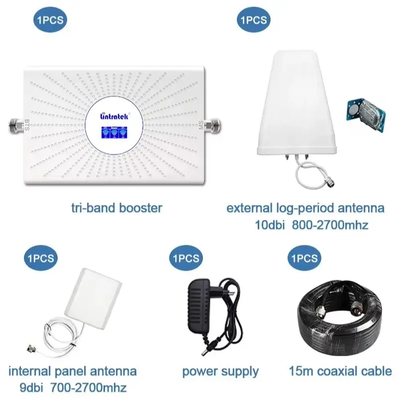 Lintratek ALC 트라이밴드 신호 리피터, GSM 900, DCS, LTE, 1800, WCDMA, 2100 셀룰러 앰프 부스터 세트, 패널 안테나, 70dB, 2G, 3G, 4G