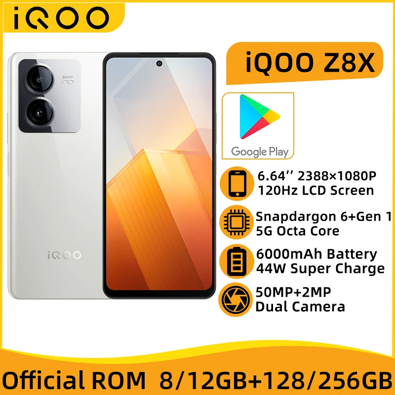  IQOO Z8x 5G 8GB 128GB Snapdragon 6+Gen 1 Octa Core 6.64 Inch 120Hz LCD Scrren 50MP Camera 6000mAh Battery 44W Super Charge 