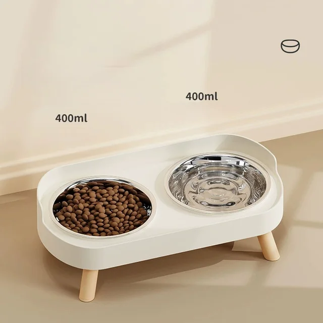 Cat Bowl Stainless Steel Double Bowl Anti Knock Pet Bowl Water and Food Integrated Cat and Dog Bowl Protects Cervical Spine 4