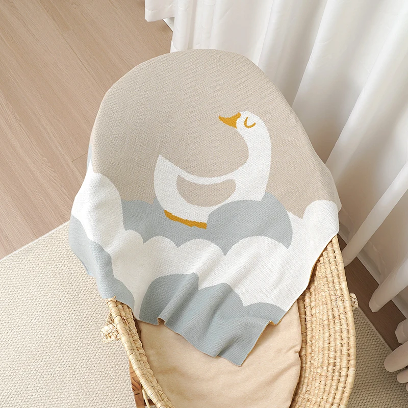 Coperte per Neonati in Maglia, 100*80CM, per Culla e Passeggino, con Simpatico Cartone Animato Oca, Morbidissime - immagine 4