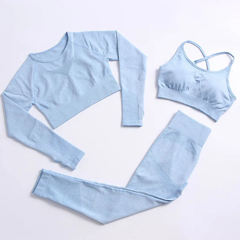 

Women Gym Yoga Set High Waist Seamless Leggings Long Sleeve Crop Top Fitness Workout Sportswear Sport Suit Sportswear Clothing