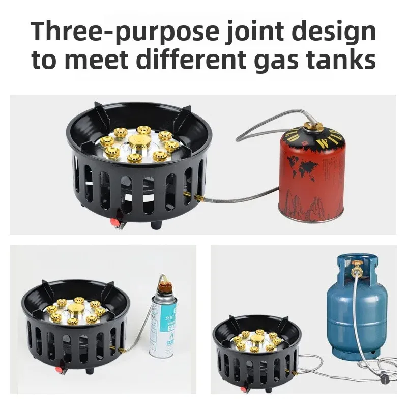 21000W 9-Core Camping Gas Stove High-Power Burner Picnic Outdoor Stove Windproof Electronic Ignition Camping Equipment