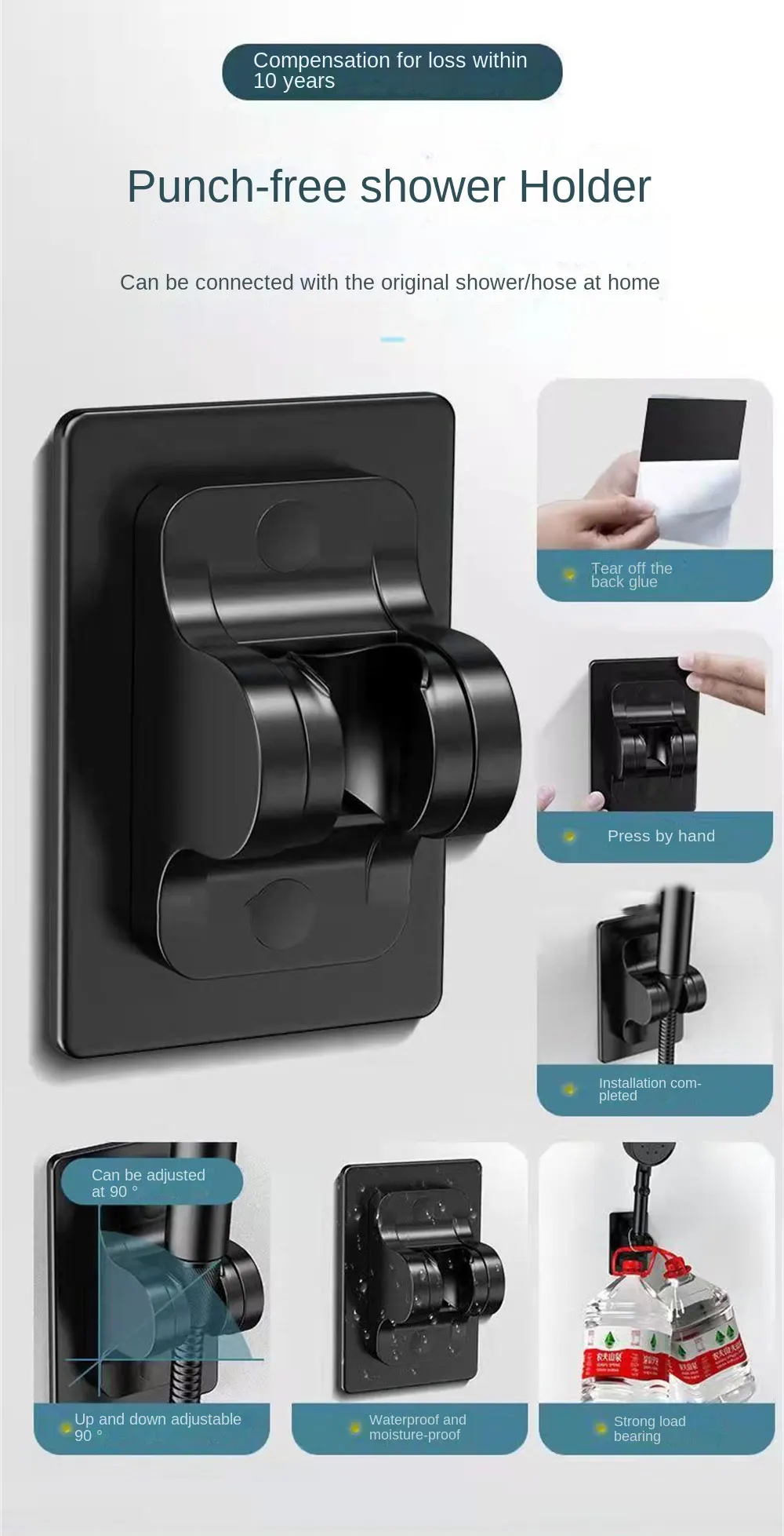 Description Picture 3 of itemShower Head Holder Brackets Black Suction Cup Wall Mount Adjustable Support For Bathroom Accessories Without Drill Stand Bath