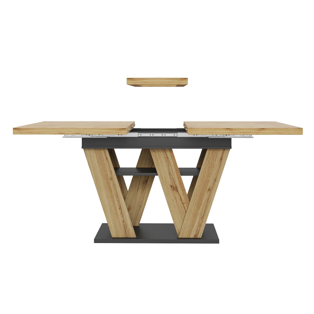 Esstisch Teleskop (119-158,5×80cm), Küchentisch, ausziehbarer Tisch, für Wohnzimmer, Esstisch aus Holz mit W-förmigen Beinen – Detail 10