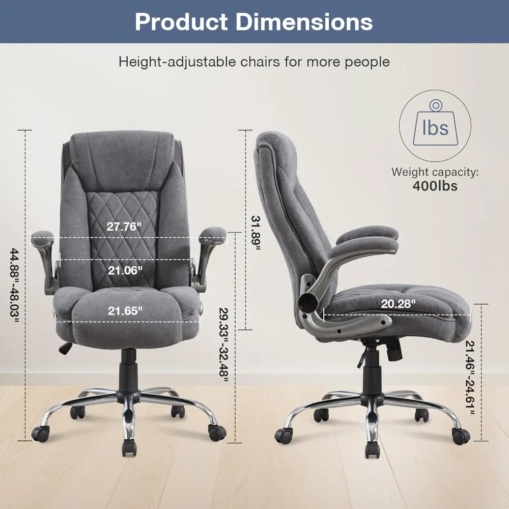 Big and Tall Office Chair 400lbs High Back Executive Computer Desk Chair with Flip Up Armrest, Breathable Fabric Adjustable Heig 2