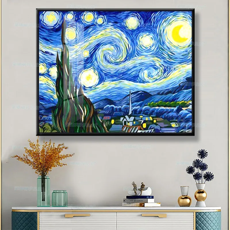 Cross-Stitch Without Photo Frame Van Gogh Starry Night Interactive Animation Handmade Embroidery Living Room Decoration
