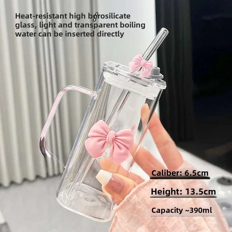 Iced Coffee Cup with Straw Cute Glass Mug for Summer Drinks Home Drinkware Tumbler Gift for Any Occasion Stylish Beverage