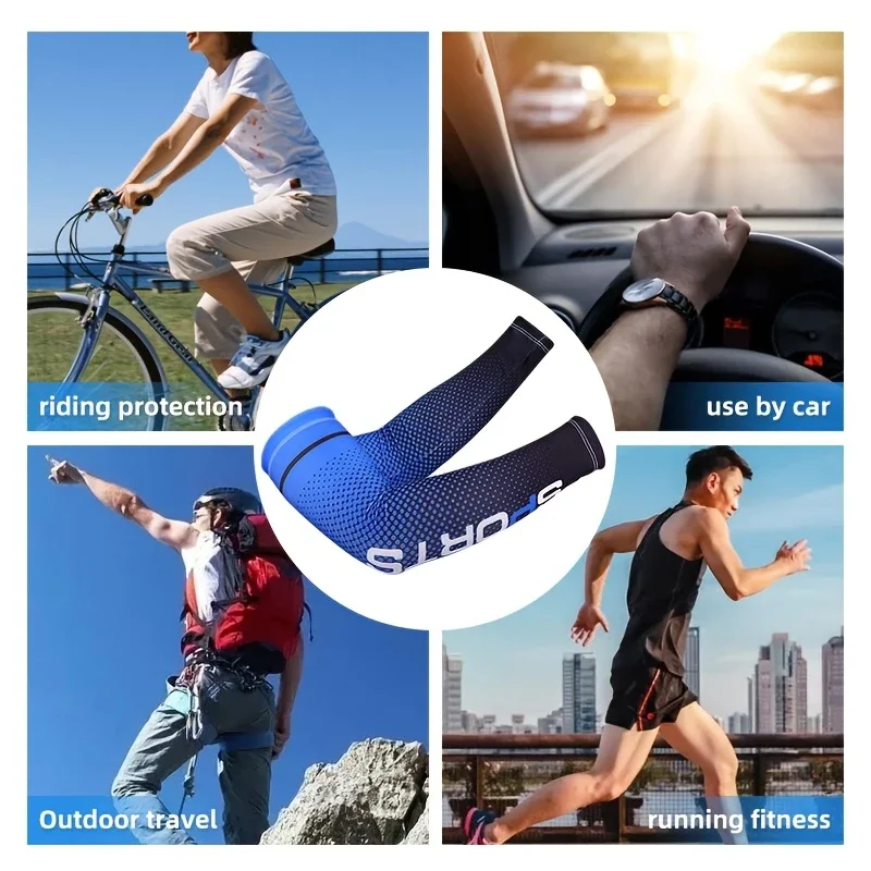 1 Set Summer Protection Includes 1 Pair Arm Sleeve and 1 Sunshade Mask for Outdoor Cycling Breathable Ice Silk Cooling Set
