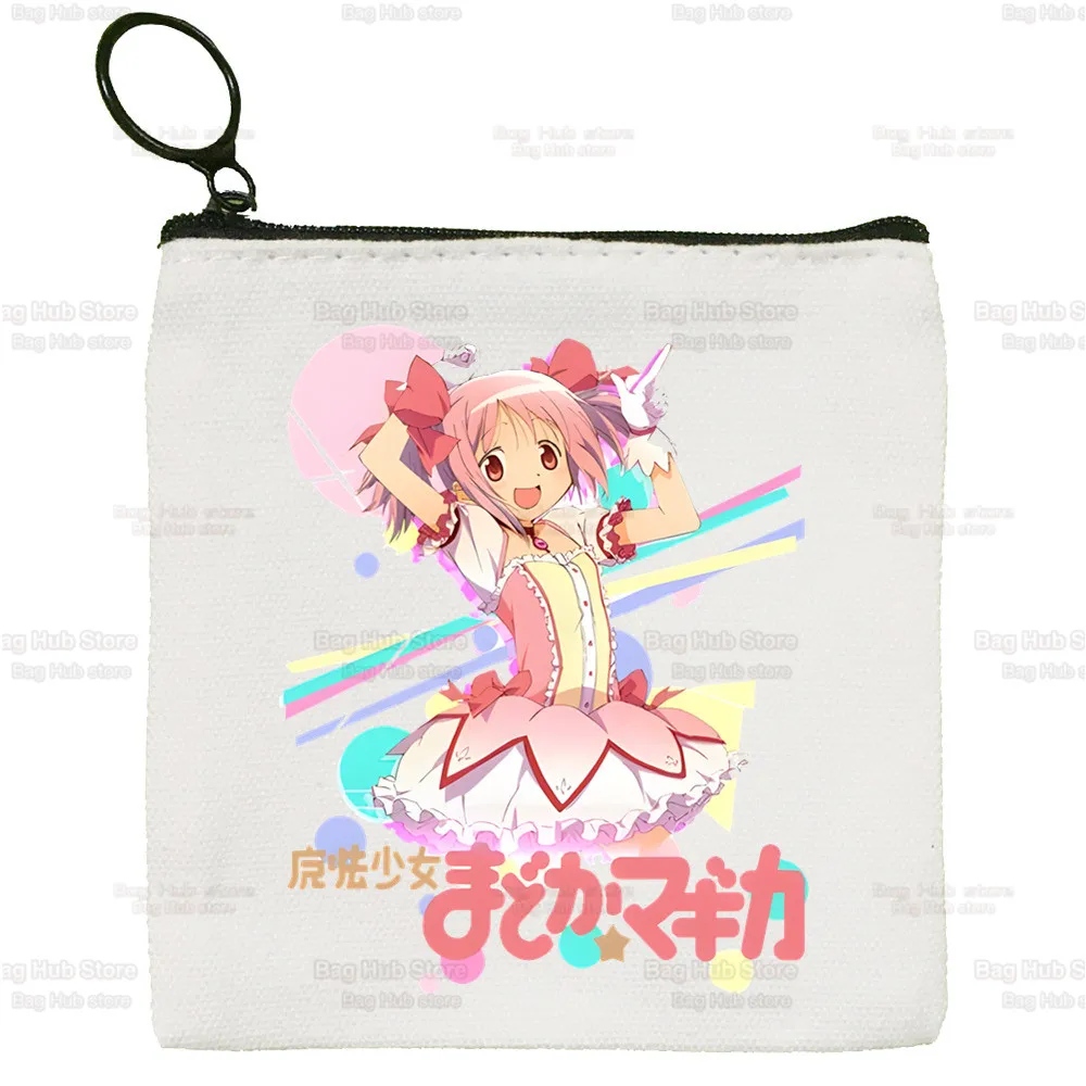 

Madoka Magica Puella Magi Canvas Card Coin Purse Cute Simple Mahou Shoujo Kyubey Homura Hakemi Kaname Mami Coin Mini Zipper Bag